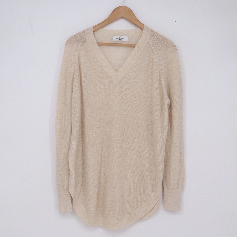 Carly Jean Los Angeles Sweater Womens M Cream V-Neck Curved Hem Excellent